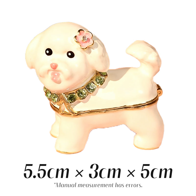 Little White Dog Cute Style Enamel Cloisonné Jewelry Box