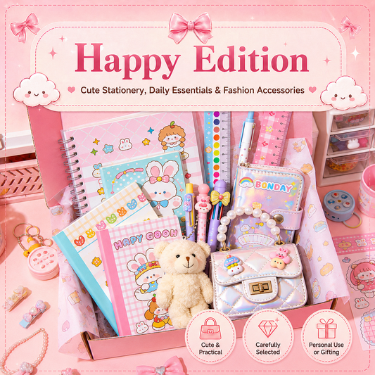 Stationery and Accessories Box - for Personal Use or Gifting (Happy Edition)