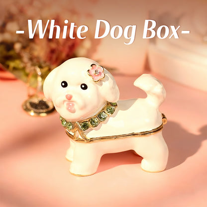 Little White Dog Cute Style Enamel Cloisonné Jewelry Box