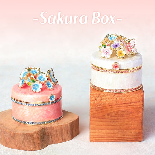 Cherry Blossom Box Cute Style Natural Style Enamel Diamond-Inlaid Jewelry Box