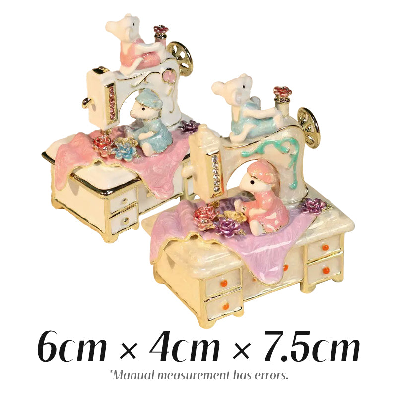 Mouse Sewing Machine Cute Style Enamel Cartoon Jewelry Box