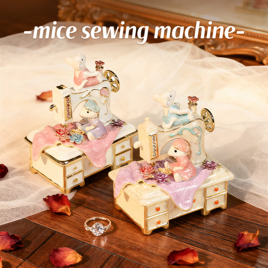 Mouse Sewing Machine Cute Style Enamel Cartoon Jewelry Box